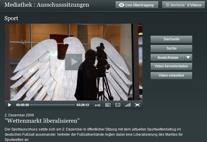Erstmal nix mehr öffentlich - der Sportausschuss des Bundestages / screenshot bundestag.de